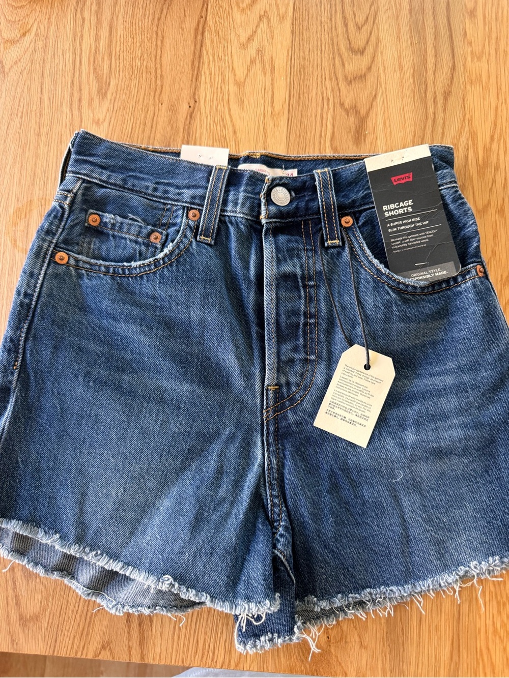 Levi's Premium Denim Dark Blue High-Rise Frayed Hem Denim Shorts
